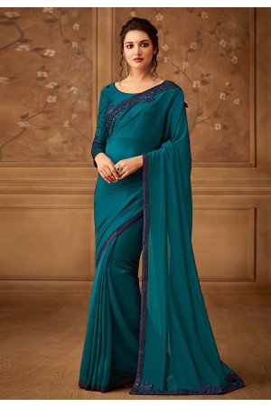 Blue silk embroidered festival wear saree  505